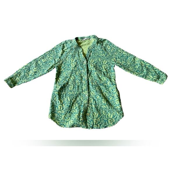 Soft Surroundings Womens/Teen Jodi Gauze Floral Shirt Jacket Small Green Shaket - Picture 9 of 9